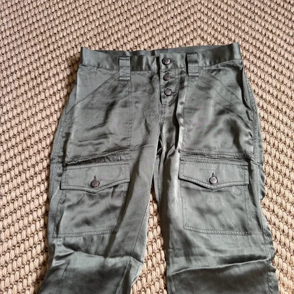 Joie Vtg Silk Green Low Rise Cargo Pants Size 27 Y2K Lightweight Natural Neutral - Picture 2 of 14